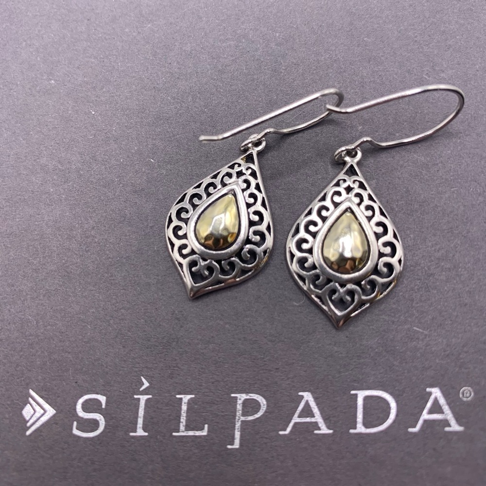 Silpada Extremely RARE HTI MYSTERY Two-Tone Filigree Scroll French Wire Earrings